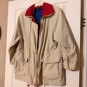 London Fog Unisex Petite Small PS Beige Blue Red Jacket Very Nice